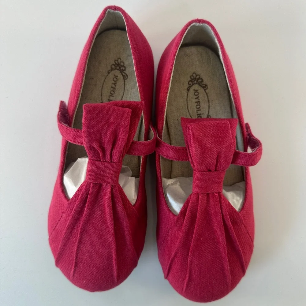 NWOT Joyfolie Emma Spring Cotton Fushia Dark Pink Flats Dress Shoes‎ Girls 13